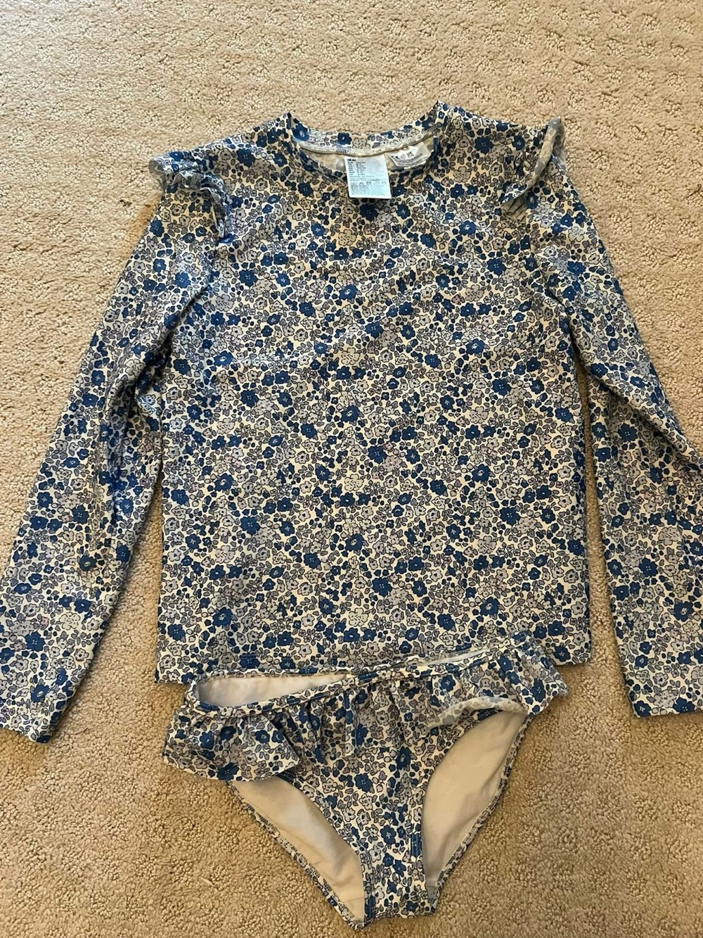 H&M 8-10 Blue and White Floral Long-Sleeve Rashguard Set